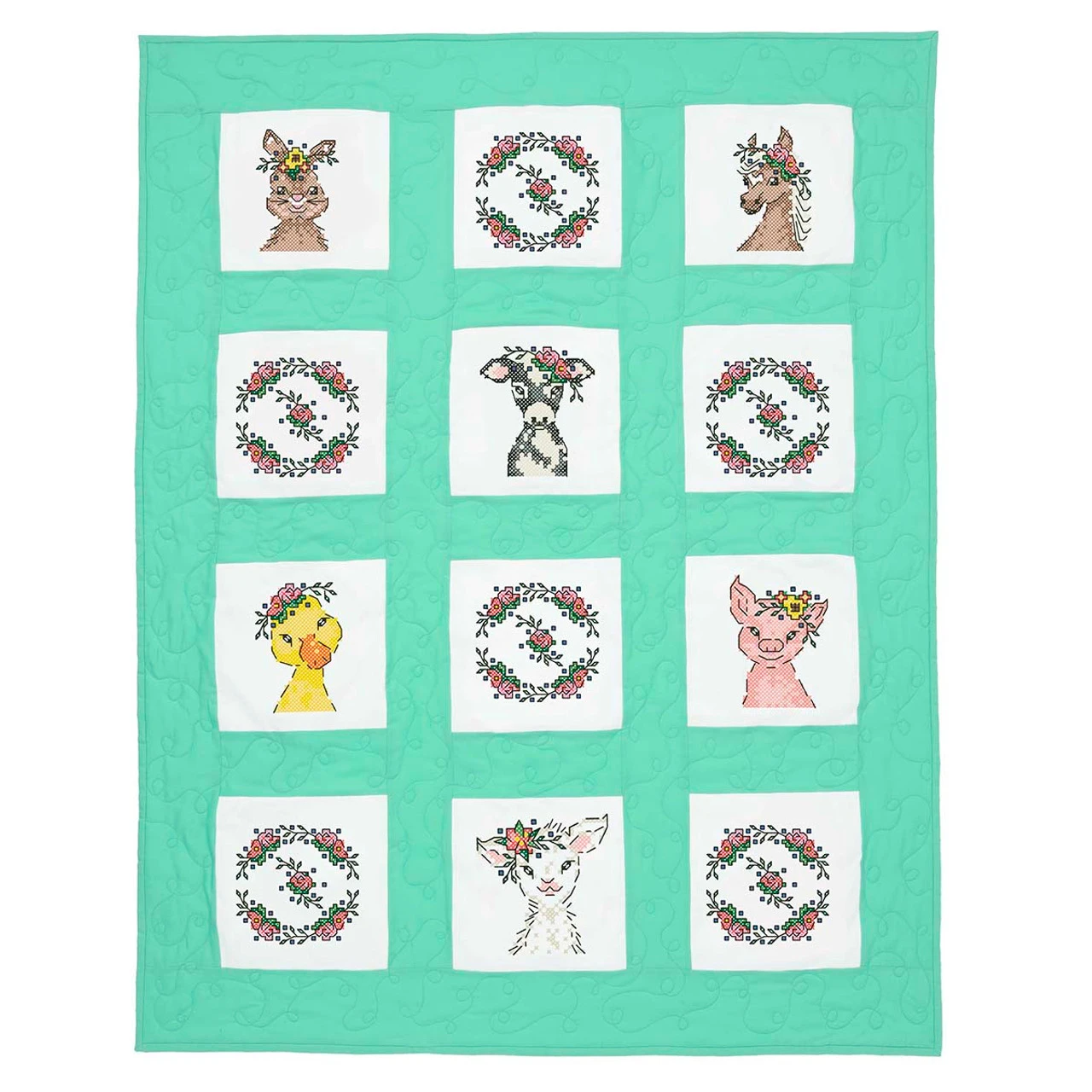 Herrschners Flower Farm Animals Kid's Quilt Blocks Stamped Cross-Stitch 3 Herrschners Flower Farm Animals Kid's Quilt Blocks Stamped Cross-Stitch