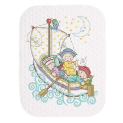 Herrschners Sailing To Dreamland Baby Quilt Stamped Cross-Stitch Kit