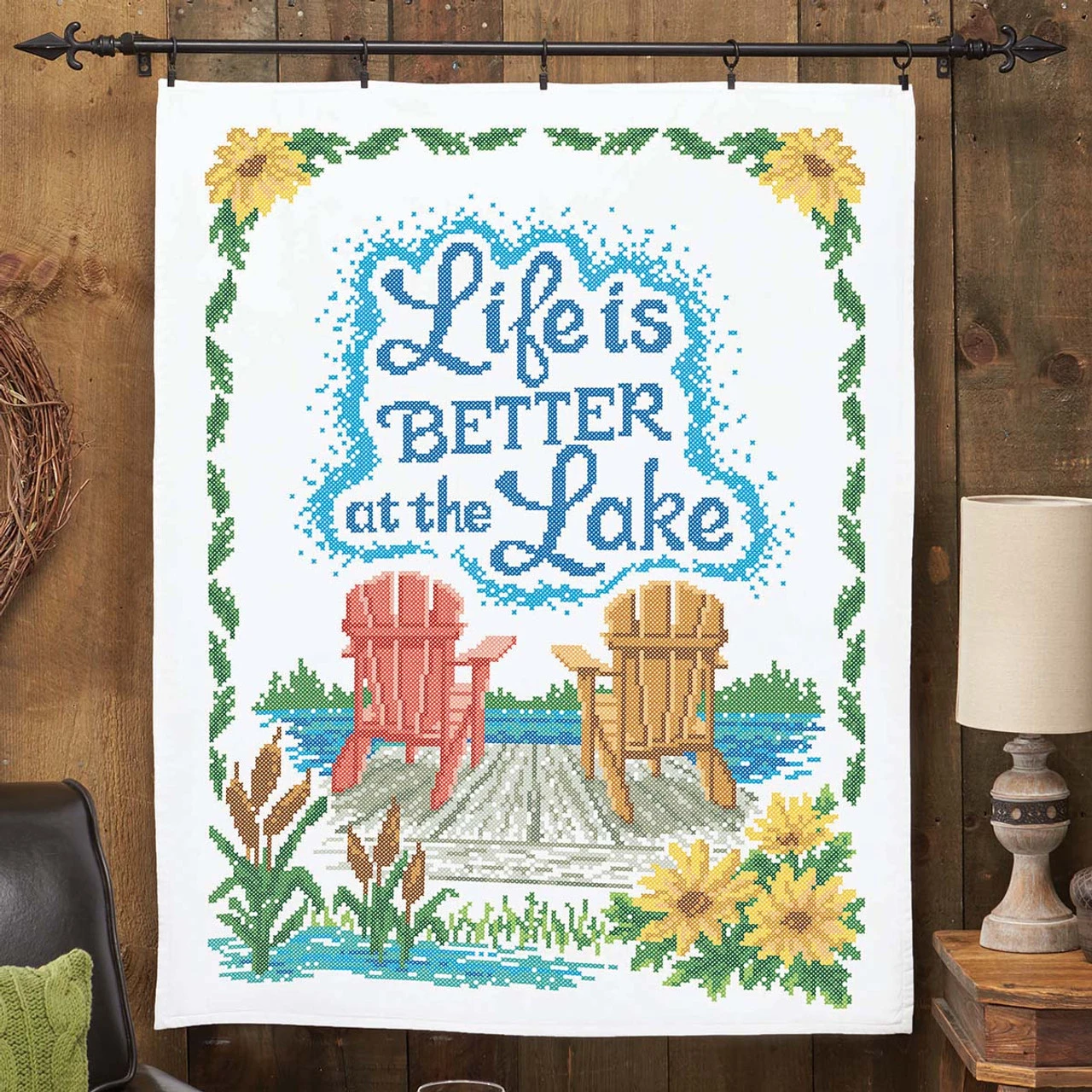Herrschners Better At The Lake Quilt Top Stamped Cross-Stitch Kit 3 Herrschners Better At The Lake Quilt Top Stamped Cross-Stitch Kit