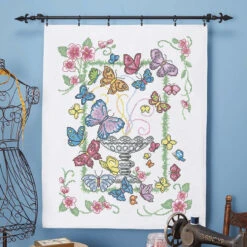 Herrschners Butterfly Garden Quilt Top Stamped Cross-Stitch Kit