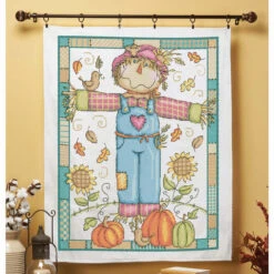 Herrschners Happy Scarecrow Lap Quilt Top Stamped Cross-Stitch Kit