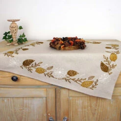 Nob Hill Autumn Leaf Table Topper Stamped Embroidery Kit