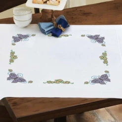 Nob Hill Butterfly Table Topper Stamped Cross-Stitch