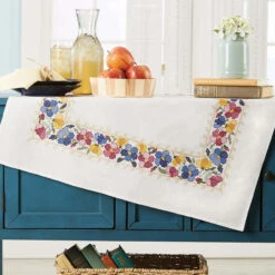 Nob Hill Vibrant Flowers Table Topper Stamped Cross-Stitch Kit