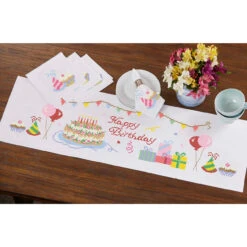 Herrschners Happy Birthday Table Runner & Napkins Stamped Cross-Stitch