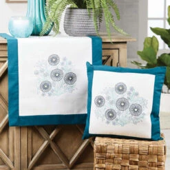 Nob Hill Dainty Petals Table Runner & Pillow Cover Stamped Embroidery