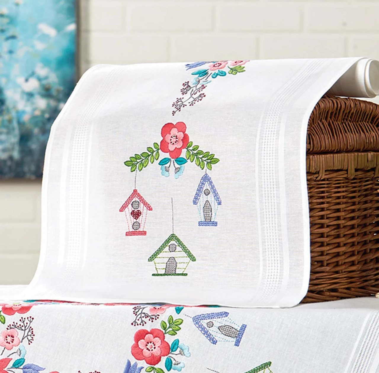 Nob Hill Hanging Birdhouse Table Runner Stamped Embroidery Kit 3 Nob Hill Hanging Birdhouse Table Runner Stamped Embroidery Kit