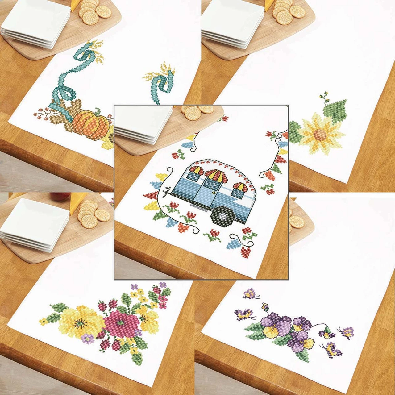 Herrschners Table Runner Assortment Set Stamped Cross-Stitch 3 Herrschners Table Runner Assortment Set Stamped Cross-Stitch