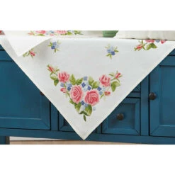 Nob Hill Roses Circle Table Topper Stamped Embroidery Kit