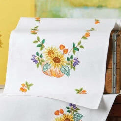 Craftways Pumpkins & Flowers Table Runner Stamped Embroidery Kit
