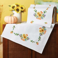 Craftways Pumpkins & Flowers Set Stamped Embroidery