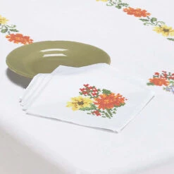 Herrschners Fall Floral Fantasy Napkins Stamped Cross-Stitch