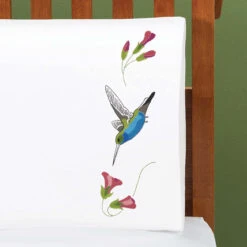 Herrschners Hummingbird Splendor Pillowcase Pair Stamped Embroidery