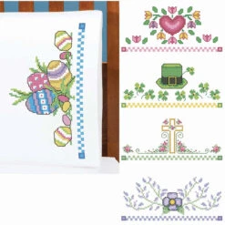 Herrschners Spring Holiday Collection Pillowcase Set Stamped Cross-Stitch