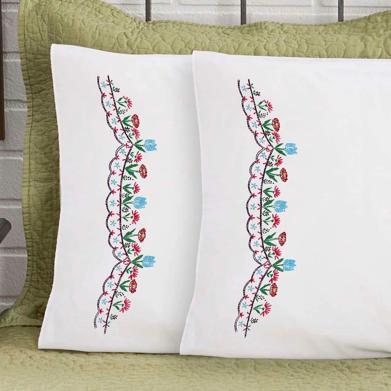 Herrschners Adela Pillowcase Pair Stamped Embroidery 3 Herrschners Adela Pillowcase Pair Stamped Embroidery