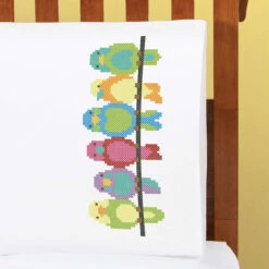Herrschners Bird Line Pillowcase Pair Stamped Cross-Stitch
