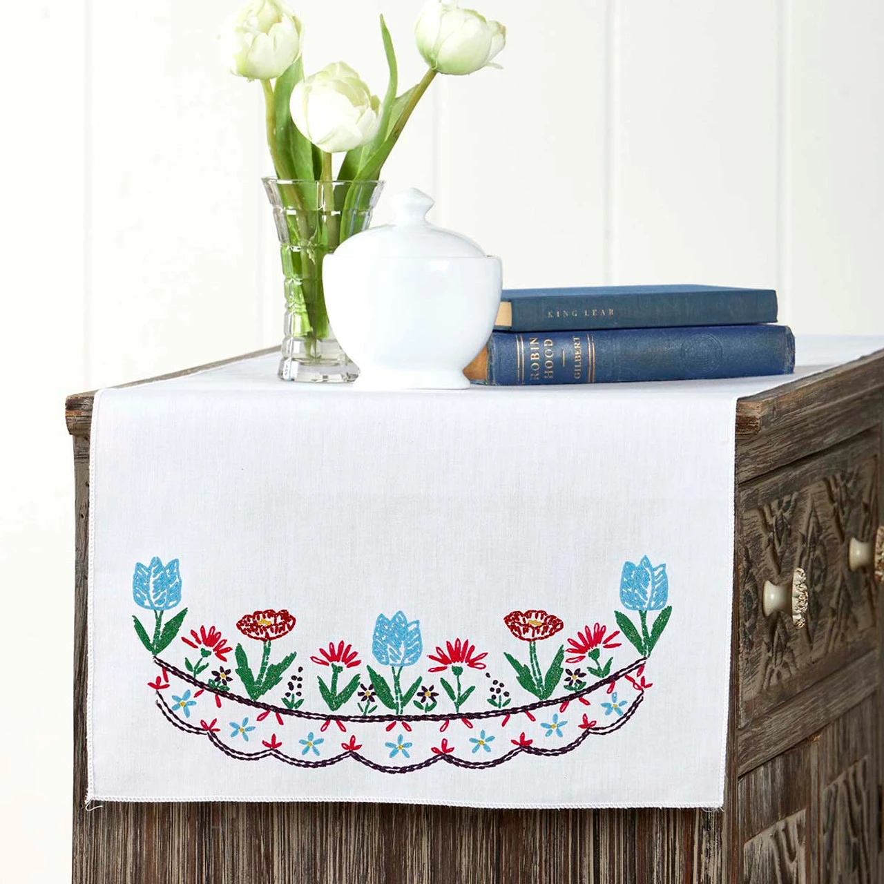 Herrschners Adela Dresser Scarf Stamped Embroidery 3 Herrschners Adela Dresser Scarf Stamped Embroidery