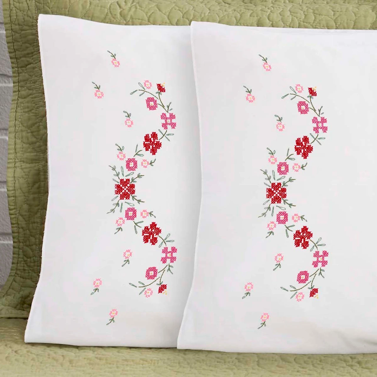 Herrschners Alma Pillowcase Pair Stamped Embroidery 3 Herrschners Alma Pillowcase Pair Stamped Embroidery