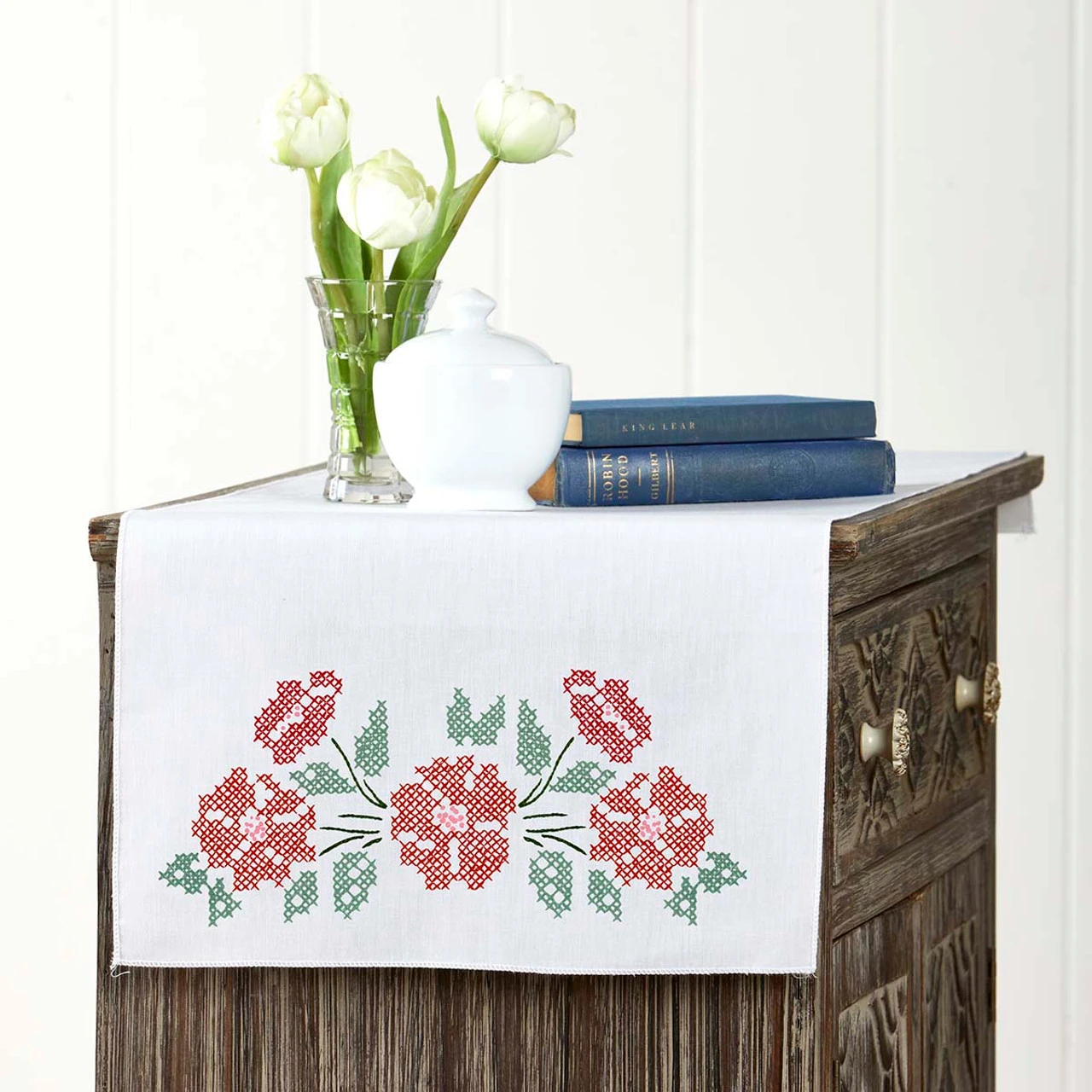 Herrschners Alice Dresser Scarf Stamped Cross-Stitch Or Stamped Embroidery 3 Herrschners Alice Dresser Scarf Stamped Cross-Stitch Or Stamped Embroidery