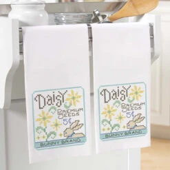 Daisy Seed Packet Towel Pair Stamped Cross-Stitch