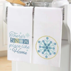 Herrschners Snow Place Like Home Towel Pair Stamped Cross-Stitch