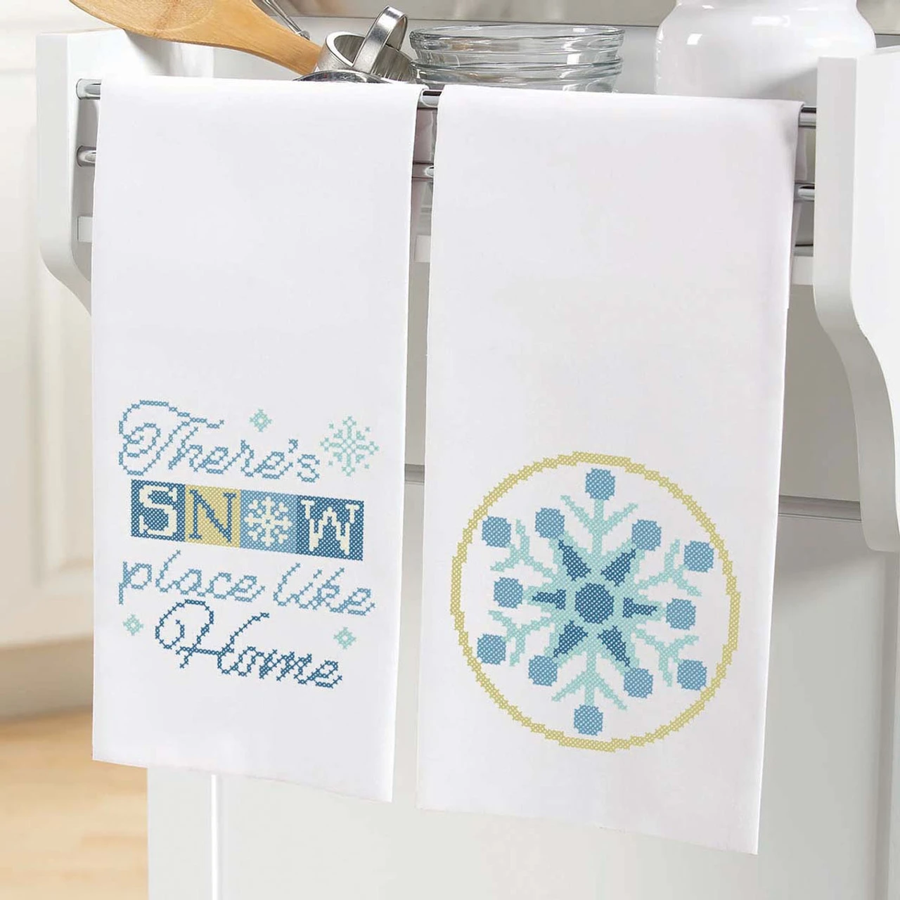 Herrschners Snow Place Like Home Towel Pair Stamped Cross-Stitch 3 Herrschners Snow Place Like Home Towel Pair Stamped Cross-Stitch
