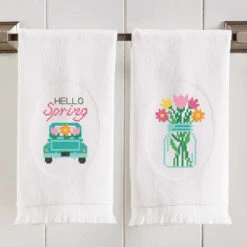 Herrschners Spring Wonders Terry Towel Pair Stamped Cross-Stitch