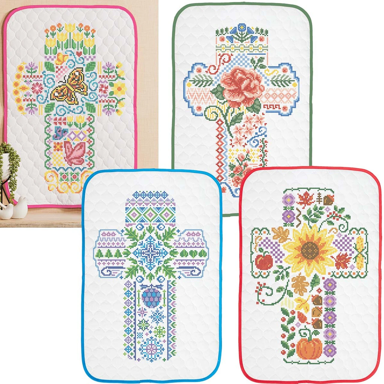 Herrschners Seasonal Crosses Set Stamped Cross-Stitch 3 Herrschners Seasonal Crosses Set Stamped Cross-Stitch
