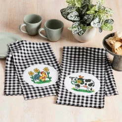 Herrschners Farmhouse Friends Towel Pair Stamped Cross-Stitch