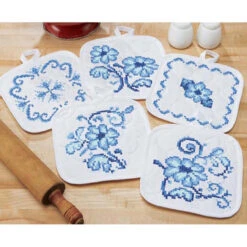 Herrschners Sapphire Elegance Pot Holders Stamped Cross-Stitch