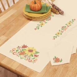 Herrschners Autumn Days Table Runner & Napkins Stamped Cross-Stitch