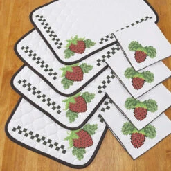 Herrschners Sweet Strawberries Place Mats & Napkins Stamped Cross-Stitch