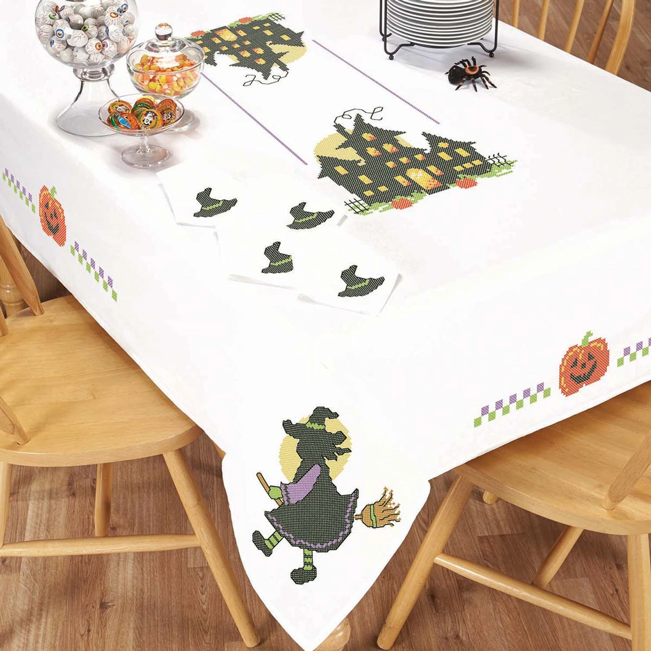Herrschners Be Witching Halloween Table Linens Stamped Cross-Stitch 3 Herrschners Be Witching Halloween Table Linens Stamped Cross-Stitch