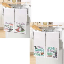 Herrschners Halloween Towel Pair Set Stamped Cross-Stitch