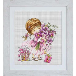 Luca-S Girl With A Bouquet Counted Cross-Stitch Kit