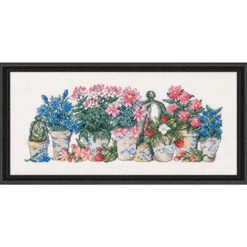 Permin Row Of Pink & Blue Flowers Counted Cross-Stitch Kit