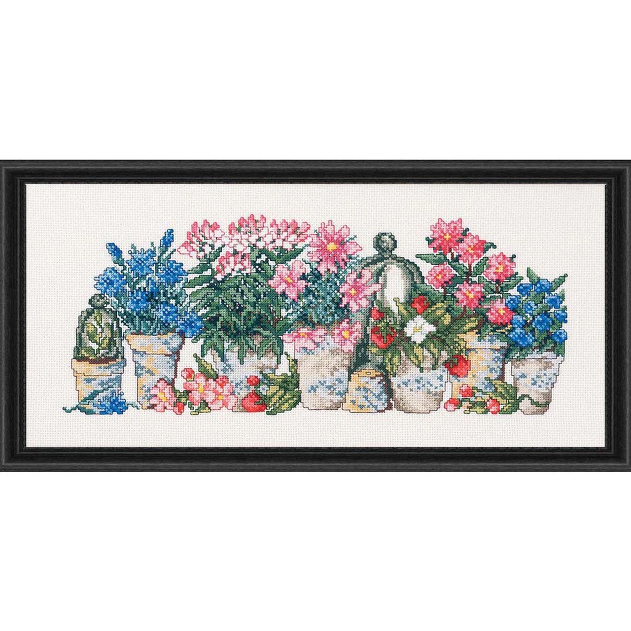 Permin Row Of Pink & Blue Flowers Counted Cross-Stitch Kit 3 Permin Row Of Pink & Blue Flowers Counted Cross-Stitch Kit