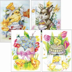 Orchidea Happy Easter Greeting Cards, Set Of 4 Counted Cross-Stitch Kit