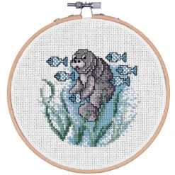Craftways Manatee With Fishes Hoop Counted Cross-Stitch Kit