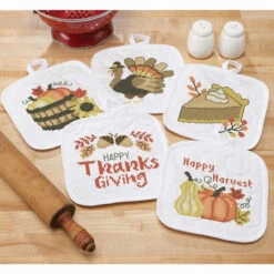 Herrschners Happy Harvest Pot Holders Stamped Cross-Stitch