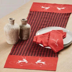 Herrschners White Reindeer Table Runner & Napkins Stamped Cross-Stitch