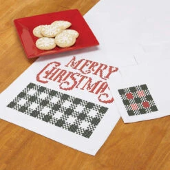 Herrschners Rustic Plaid Table Runner & Napkins Stamped Cross-Stitch