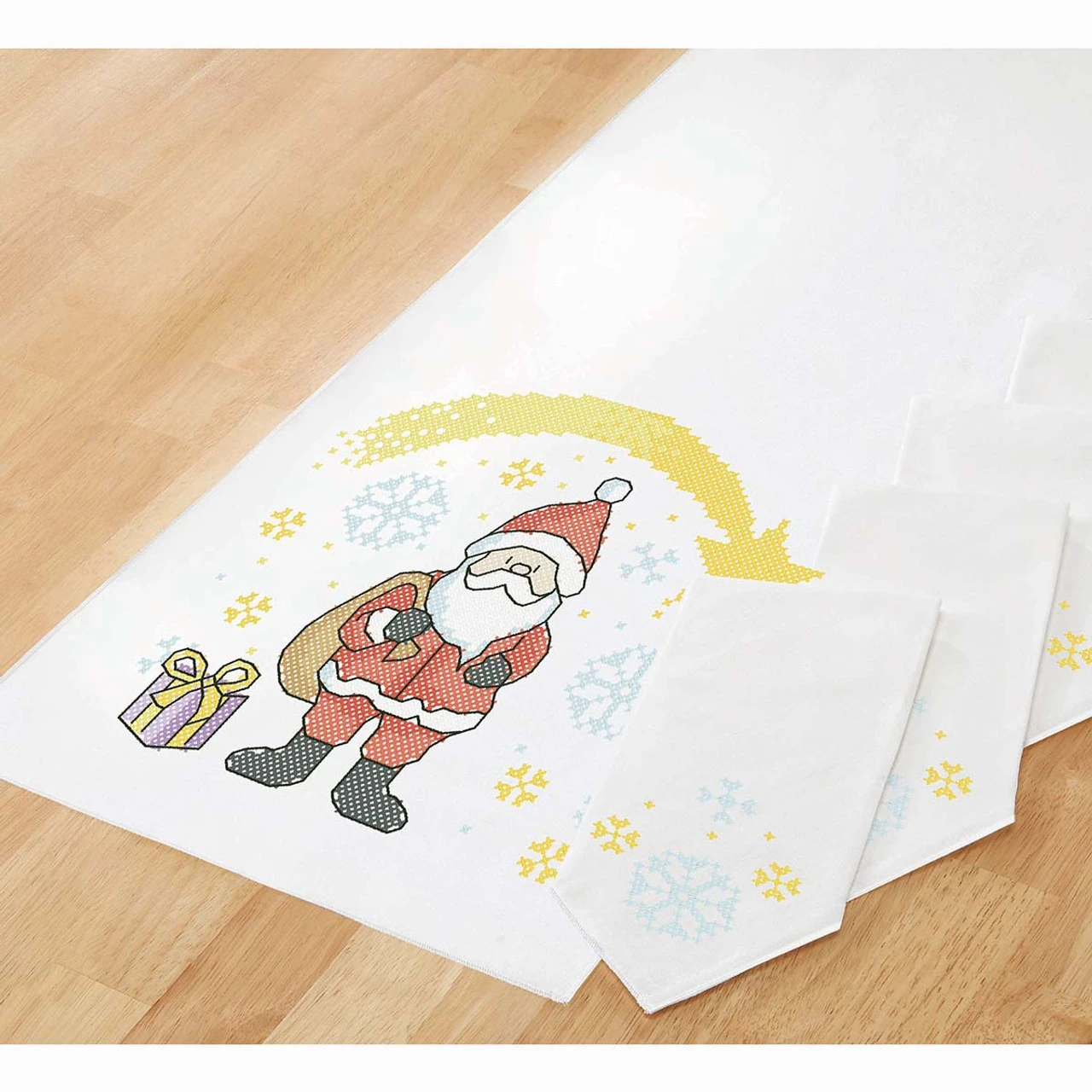 Herrschners Starlite Santa Table Runner & Napkins Stamped Cross-Stitch 3 Herrschners Starlite Santa Table Runner & Napkins Stamped Cross-Stitch