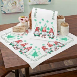 Herrschners Holiday Gnomes Table Topper & Runner Stamped Cross-Stitch