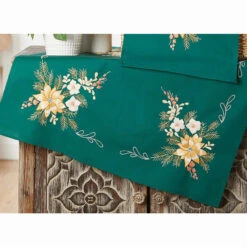 Herrschners Golden Flowers Table Topper Stamped Embroidery Kit