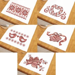 Herrschners Red Christmas Table Runner Stamped Cross-Stitch