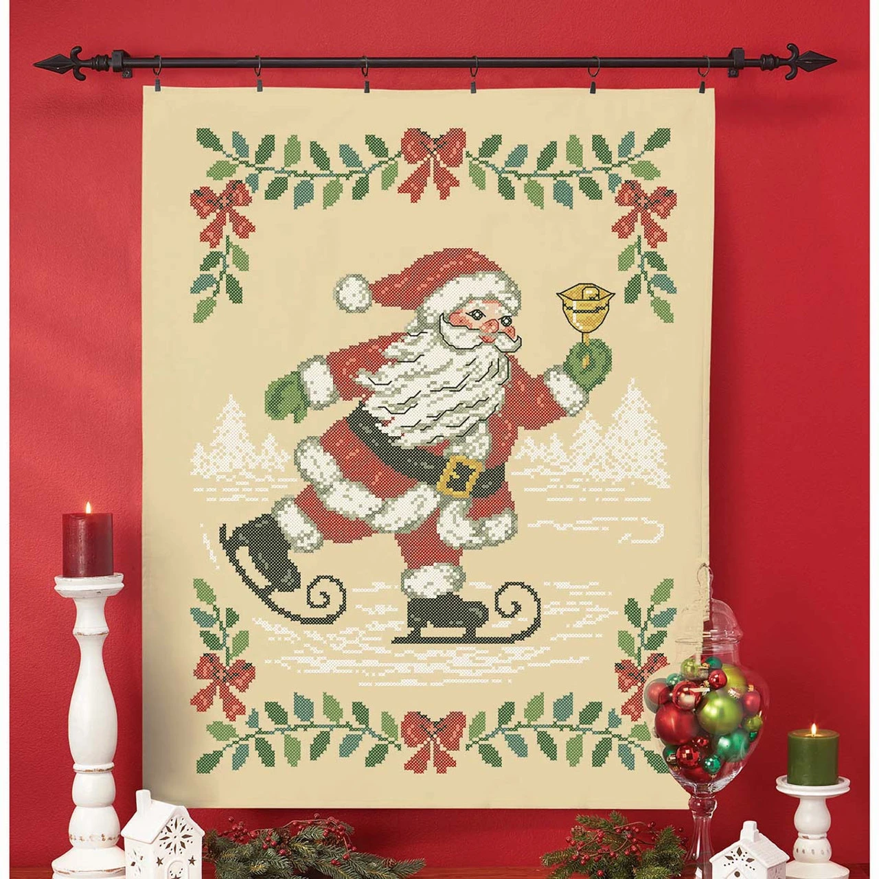 Herrschners Santa On Skates Lap Quilt Top Stamped Cross-Stitch Kit 3 Herrschners Santa On Skates Lap Quilt Top Stamped Cross-Stitch Kit