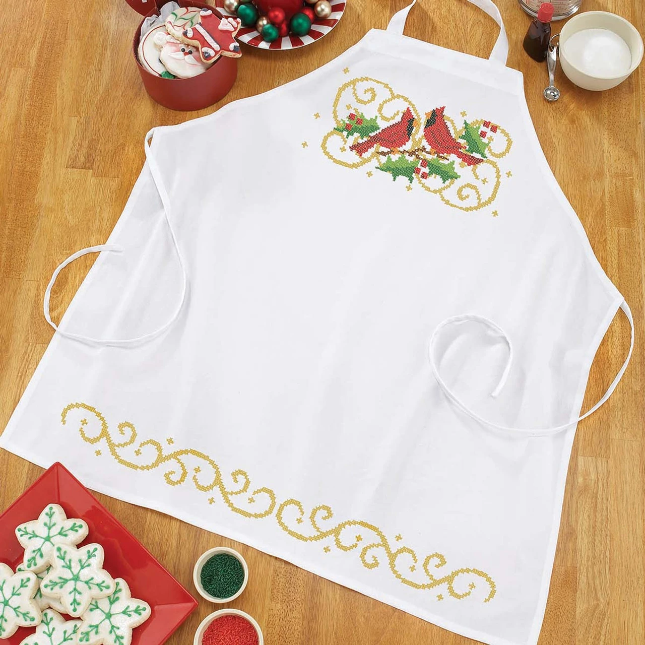 Herrschners Holiday Cardinal Apron Stamped Cross-Stitch 3 Herrschners Holiday Cardinal Apron Stamped Cross-Stitch