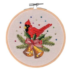 Craftways Cardinal With Bells Hoop Stamped Embroidery Kit