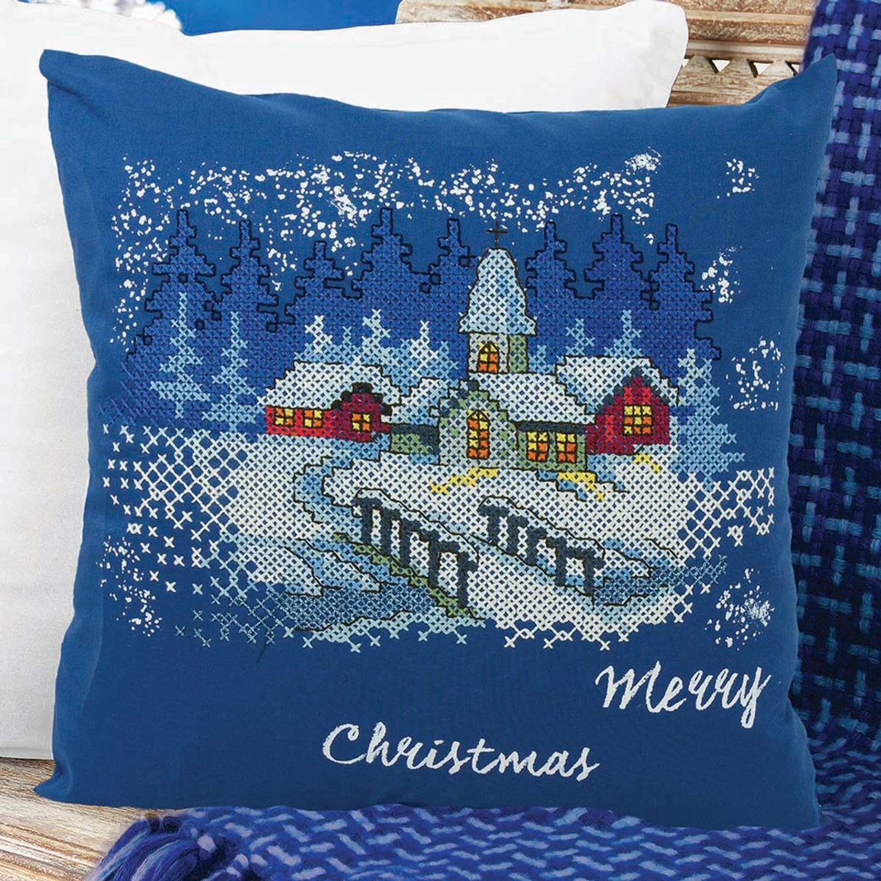 Craftways Merry Christmas Pillow Cover Stamped Cross-Stitch Kit 3 Craftways Merry Christmas Pillow Cover Stamped Cross-Stitch Kit